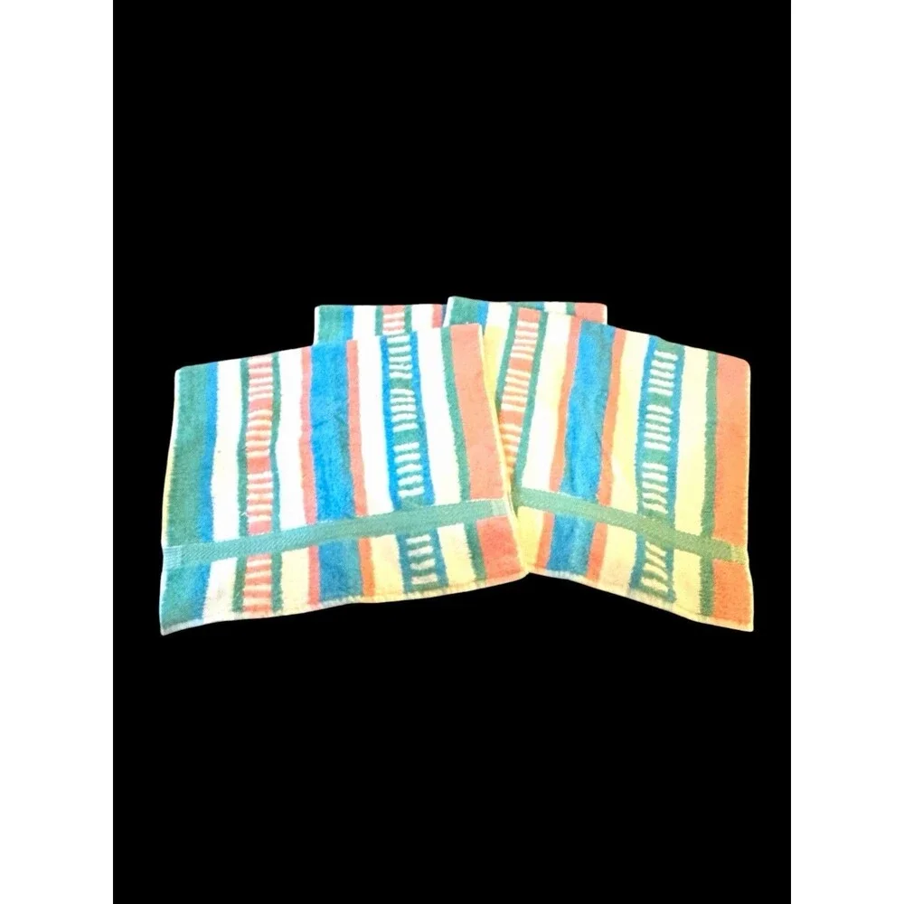 Vtg Cannon Combed Cotton Hand Towel Set Of 3 Stripes Pink Mint Blue 80s 90s